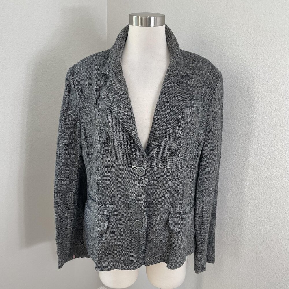NEW Eddie Bauer Blazer Womens 18 Gray Linen‎ Herringbone Work Jacket Office